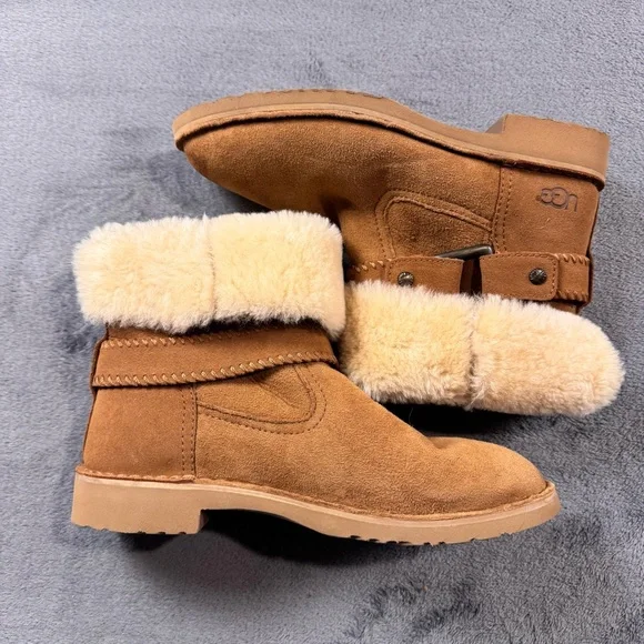 UGG Australia Cedric Chestnut Boots with Shearling Cuff and Buckle - Picture 2 of 11